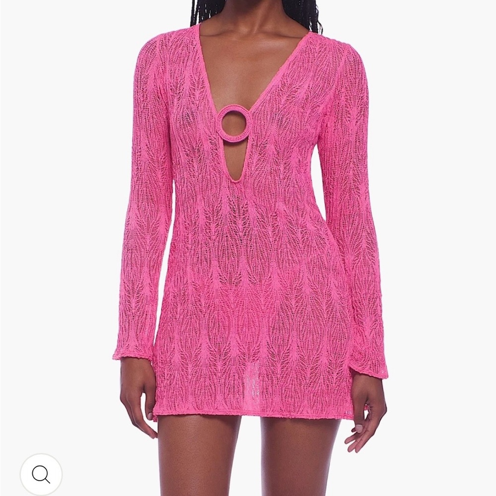 Peixoto Hot Pink Knit Long-Sleeve Swim Cover-Up with Ring Detail